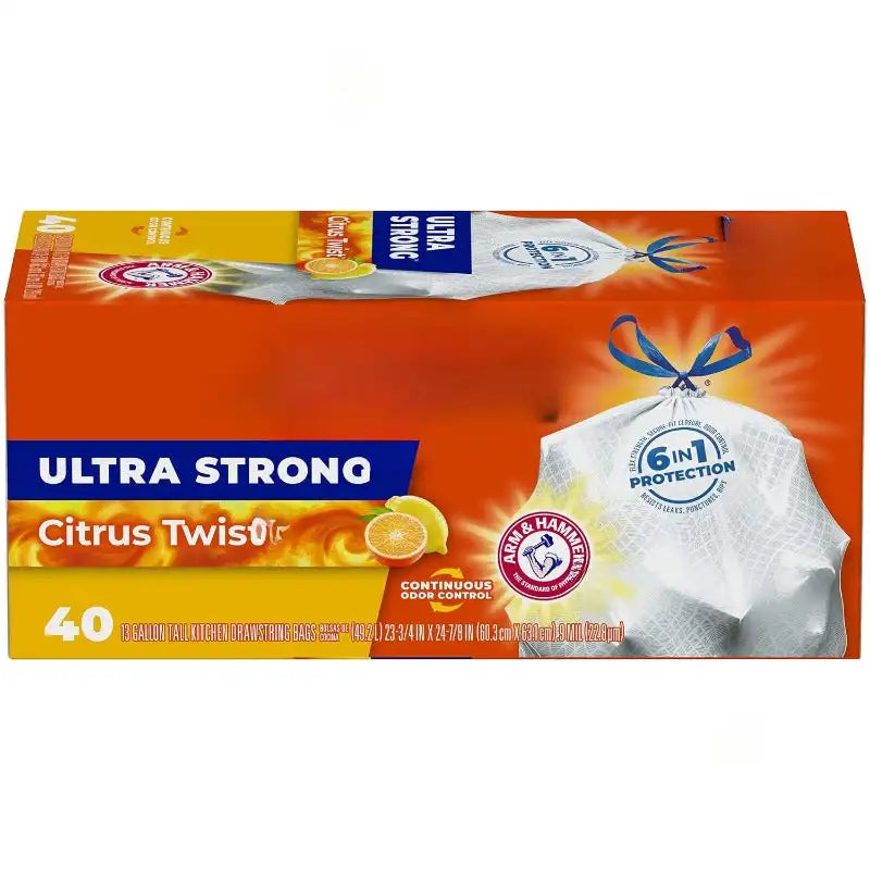 Ultra Strong Kitchen Trash Bags, Citrus Scent, 13 Gal, 40 Ct