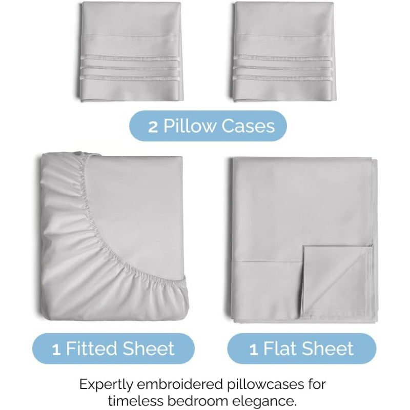 Queen Size Cooling Sheets - 4 Piece Comfy Breathable Set